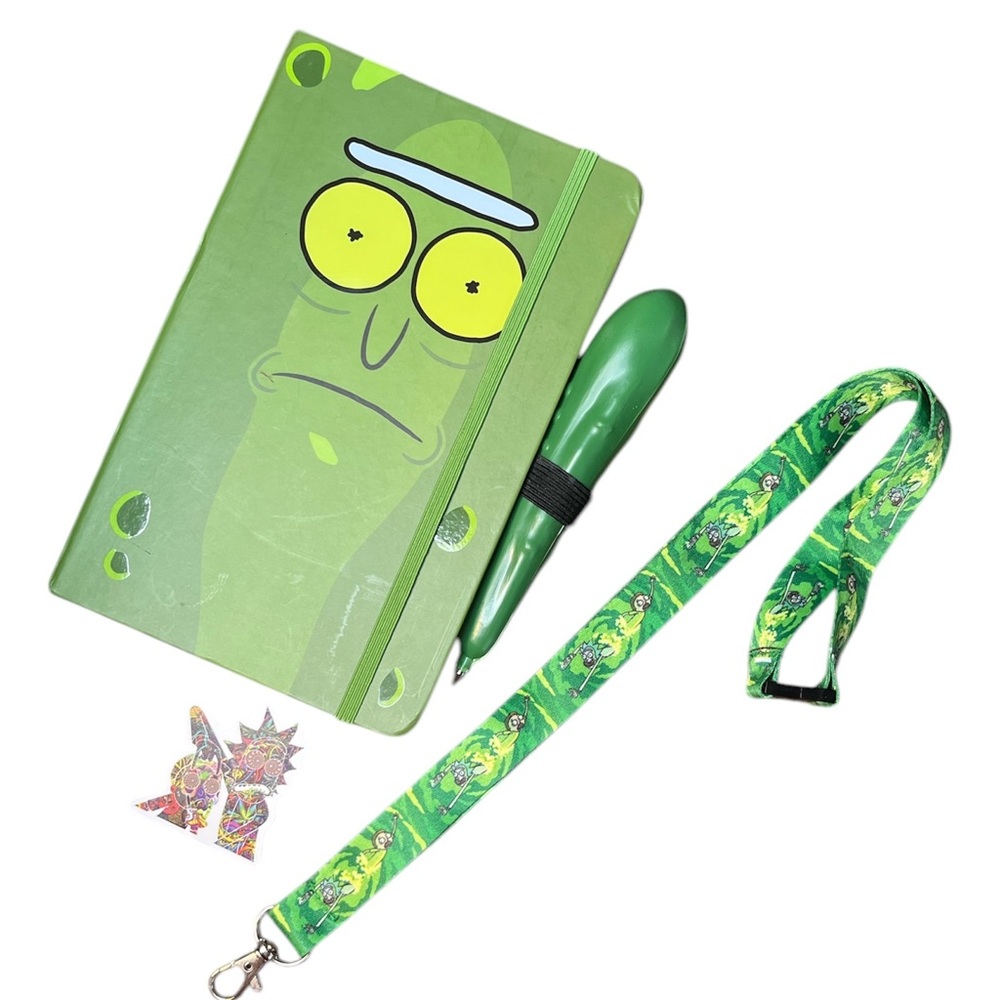 Rick & Morty Bundle w/ Pickle Rick Notebook, Pen, Lanyard, and Sticker